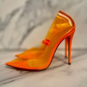Liliana Women’s Orange Transparent 4" Stiletto Heel Pointed Toe Pumps Size 7